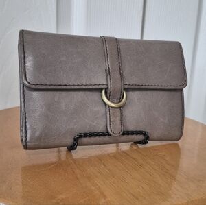 Hobo Leather Vinn Tri Fold Wallet In Toupe Gray